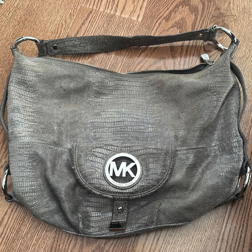 Michael Kors Metallic Gray Shoulder Bag with silver accents